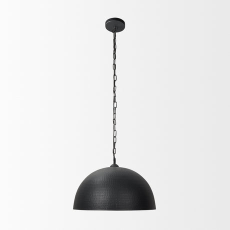 Karina 24" Round Matte Black Hammered Metal Dome Pendant Light from Mercana - Luna Furniture