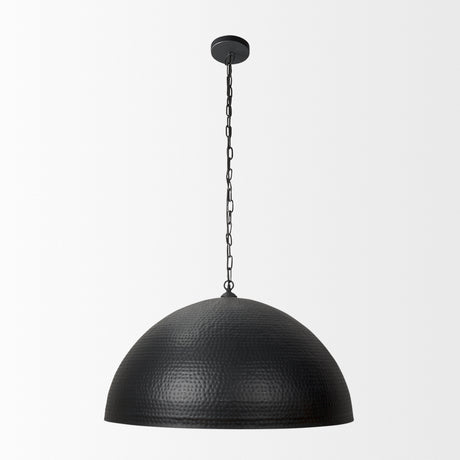 Karina 36" Round Matte Black Hammered Metal Dome Pendant Light from Mercana - Luna Furniture
