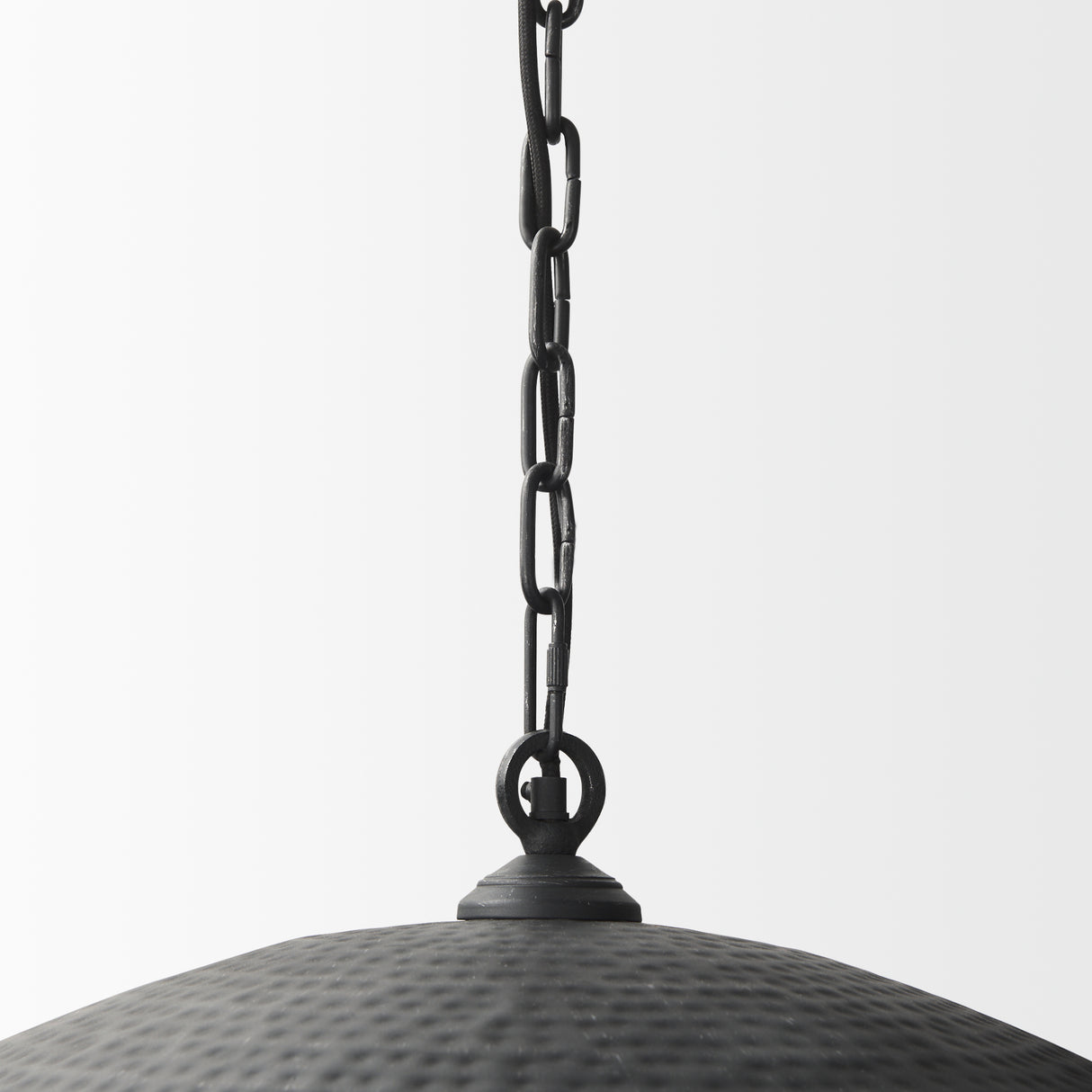 Karina 36" Round Matte Black Hammered Metal Dome Pendant Light from Mercana - Luna Furniture