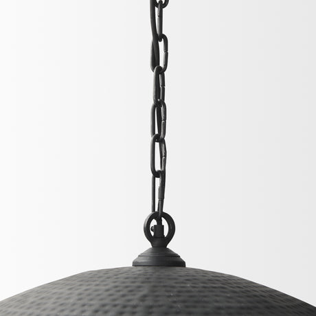 Karina 36" Round Matte Black Hammered Metal Dome Pendant Light from Mercana - Luna Furniture
