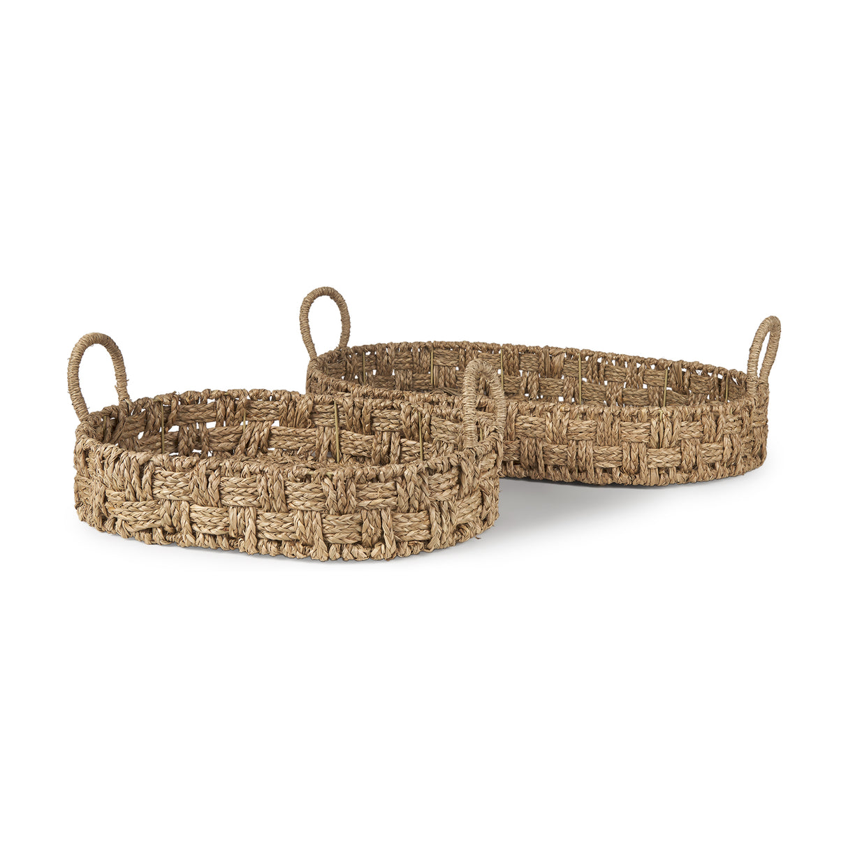 Haini Set of 2 Large Basketweave Seagrass Trays w/ Loop Handles from Mercana - Luna Furniture