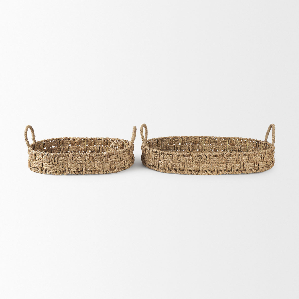 Haini Set of 2 Large Basketweave Seagrass Trays w/ Loop Handles from Mercana - Luna Furniture