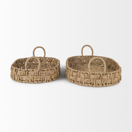 Haini Set of 2 Large Basketweave Seagrass Trays w/ Loop Handles from Mercana - Luna Furniture