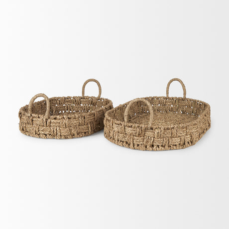 Haini Set of 2 Large Basketweave Seagrass Trays w/ Loop Handles from Mercana - Luna Furniture