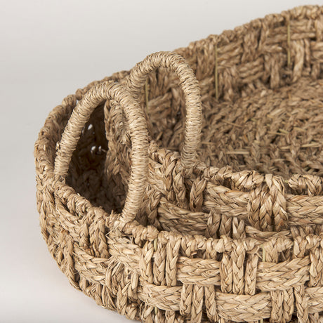 Haini Set of 2 Large Basketweave Seagrass Trays w/ Loop Handles from Mercana - Luna Furniture