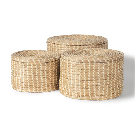 Kailini Set of 3 Nesting Seagrass & Palm Leaf Boxes with Lids from Mercana - Luna Furniture