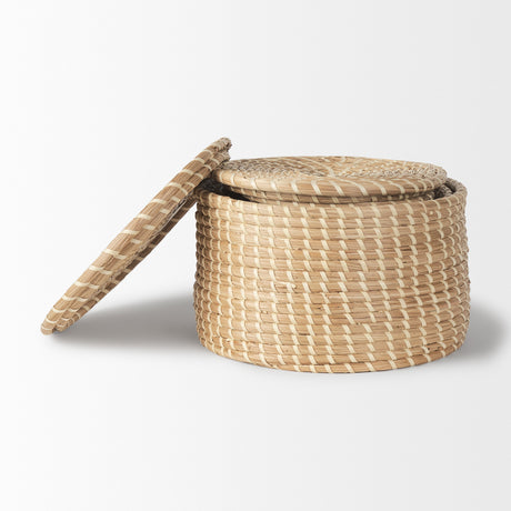 Kailini Set of 3 Nesting Seagrass & Palm Leaf Boxes with Lids from Mercana - Luna Furniture