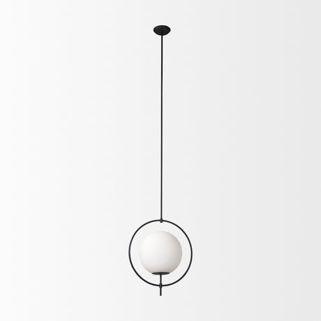 Farrah Frosted Glass Globe set in Matte Black Metal Pendant Ceiling Light from Mercana - Luna Furniture