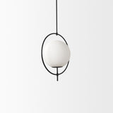 Farrah Frosted Glass Globe set in Matte Black Metal Pendant Ceiling Light from Mercana - Luna Furniture
