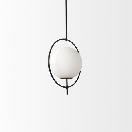 Farrah Frosted Glass Globe set in Matte Black Metal Pendant Ceiling Light from Mercana - Luna Furniture