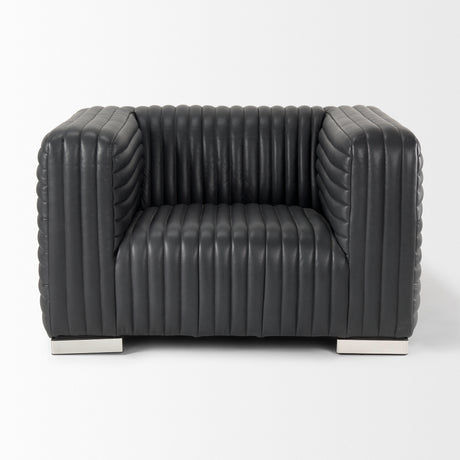 Ricciardo Black Leather Upholstered Arm Chair from Mercana - Luna Furniture