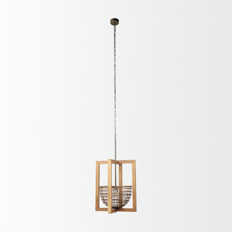 Kiley Warm Wood Basket Lantern Pendant Light from Mercana - Luna Furniture