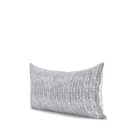Janelle Cream w/ Indigo Print Linen Lumbar Decorative Pillow Cover from Mercana - Luna Furniture