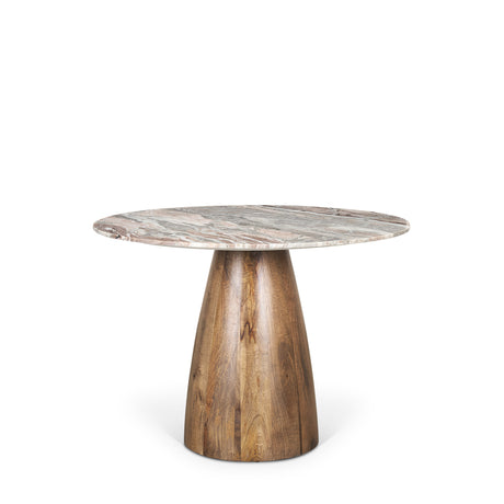 Allyson 42" Round Brown Wood Pedestal w/ Savar Pink Marble Top Dining Table from Mercana - Luna Furniture