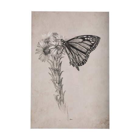 Wild Aster With Monarch Butterfly Drawing III by Mercana Studio a Hand Embellished Textured Canvas from Mercana - Luna Furniture