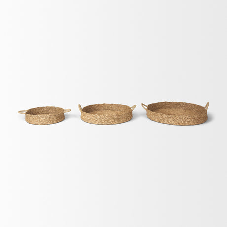 Ulana Set of 3 Round Nesting Seagrass Trays w/ Loop Handles from Mercana - Luna Furniture