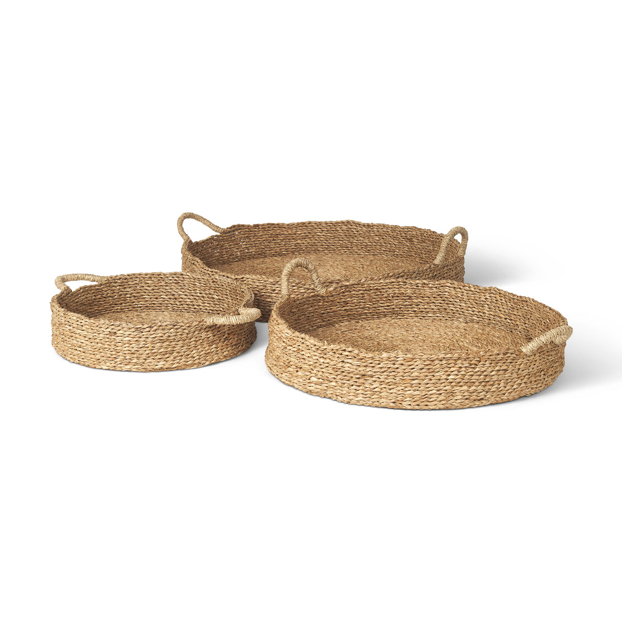 Ulana Set of 3 Round Nesting Seagrass Trays w/ Loop Handles from Mercana - Luna Furniture
