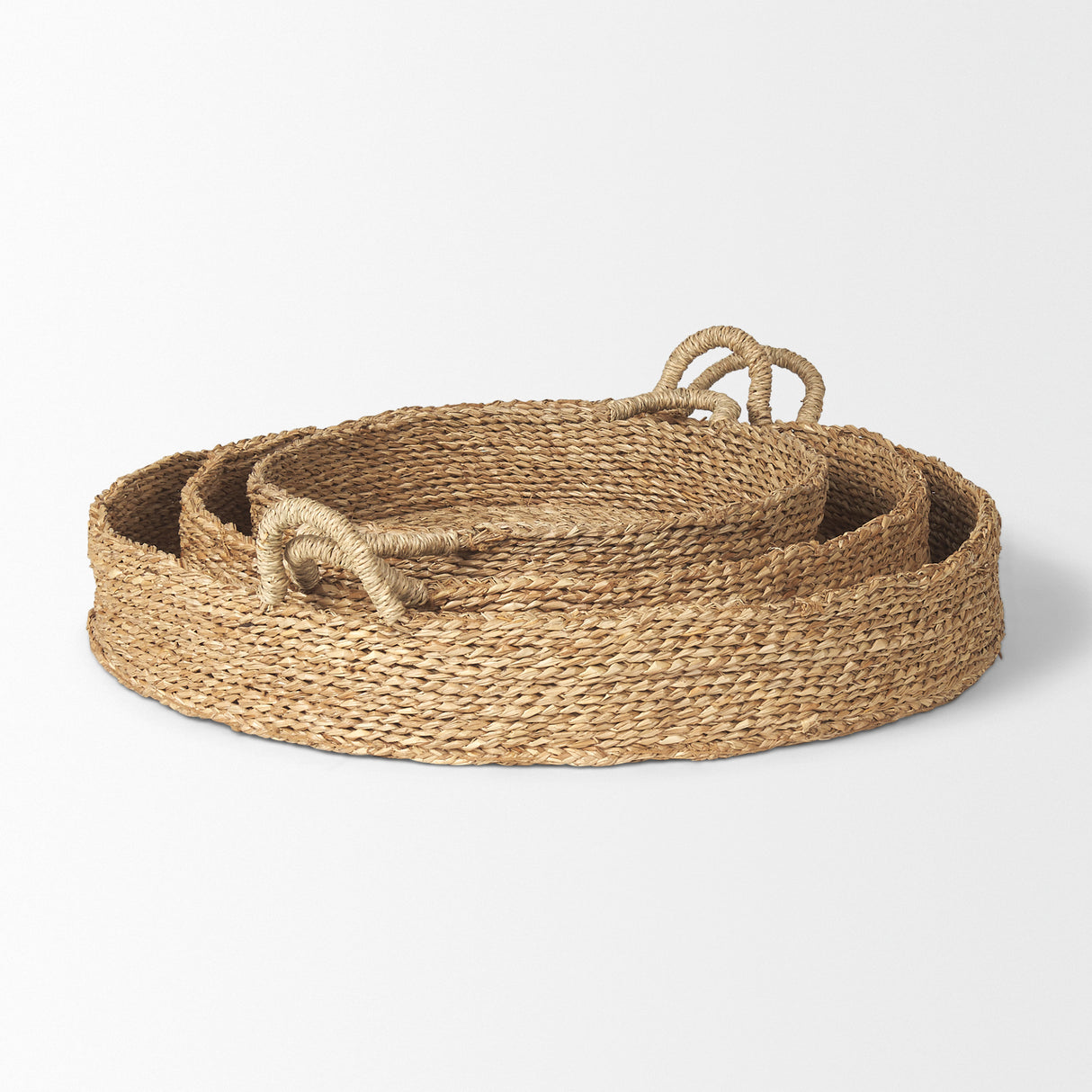 Ulana Set of 3 Round Nesting Seagrass Trays w/ Loop Handles from Mercana - Luna Furniture