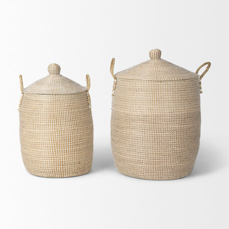 Kairi Set of 2 Seagrass Floor Baskets w/ Lids and Handles from Mercana - Luna Furniture