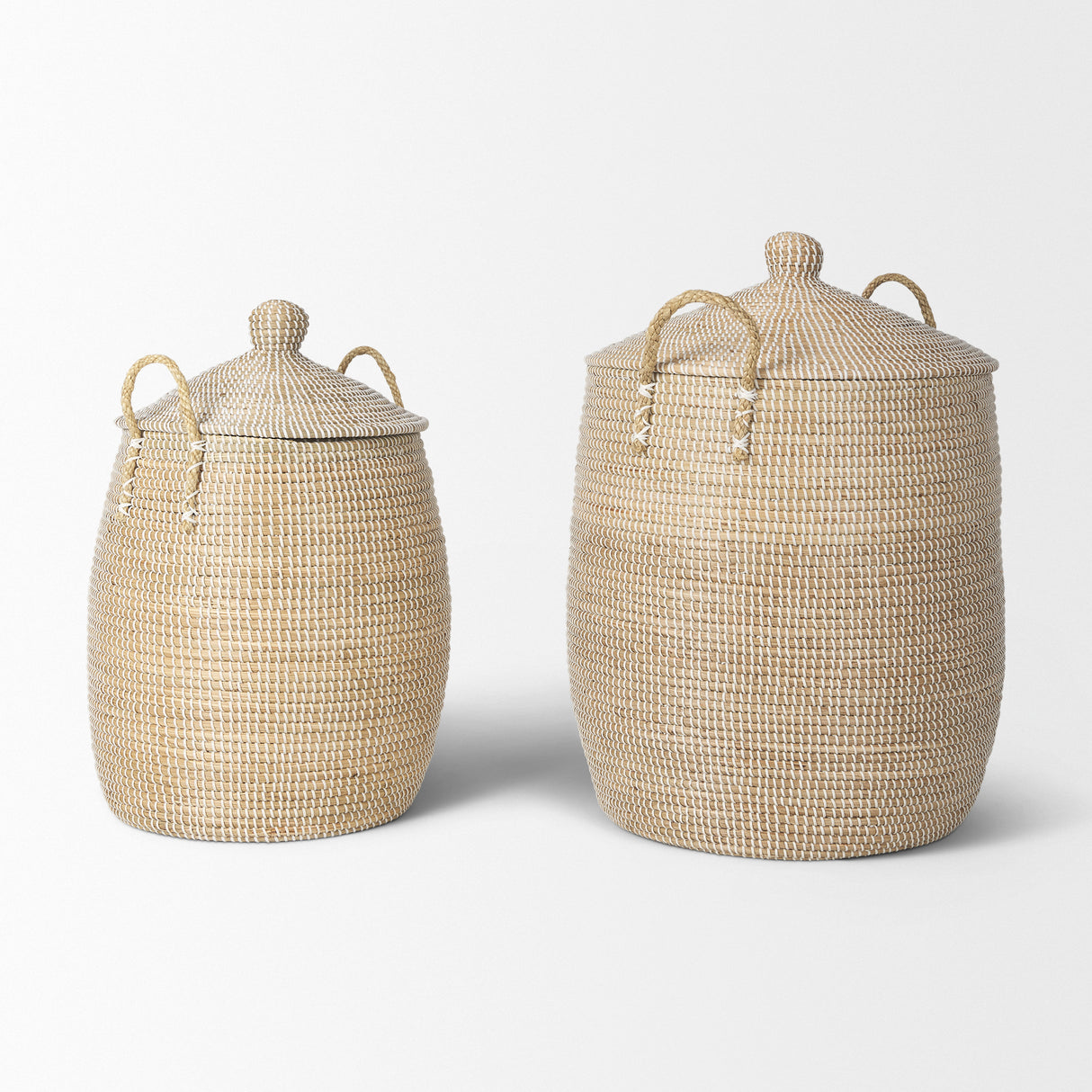 Kairi Set of 2 Seagrass Floor Baskets w/ Lids and Handles from Mercana - Luna Furniture