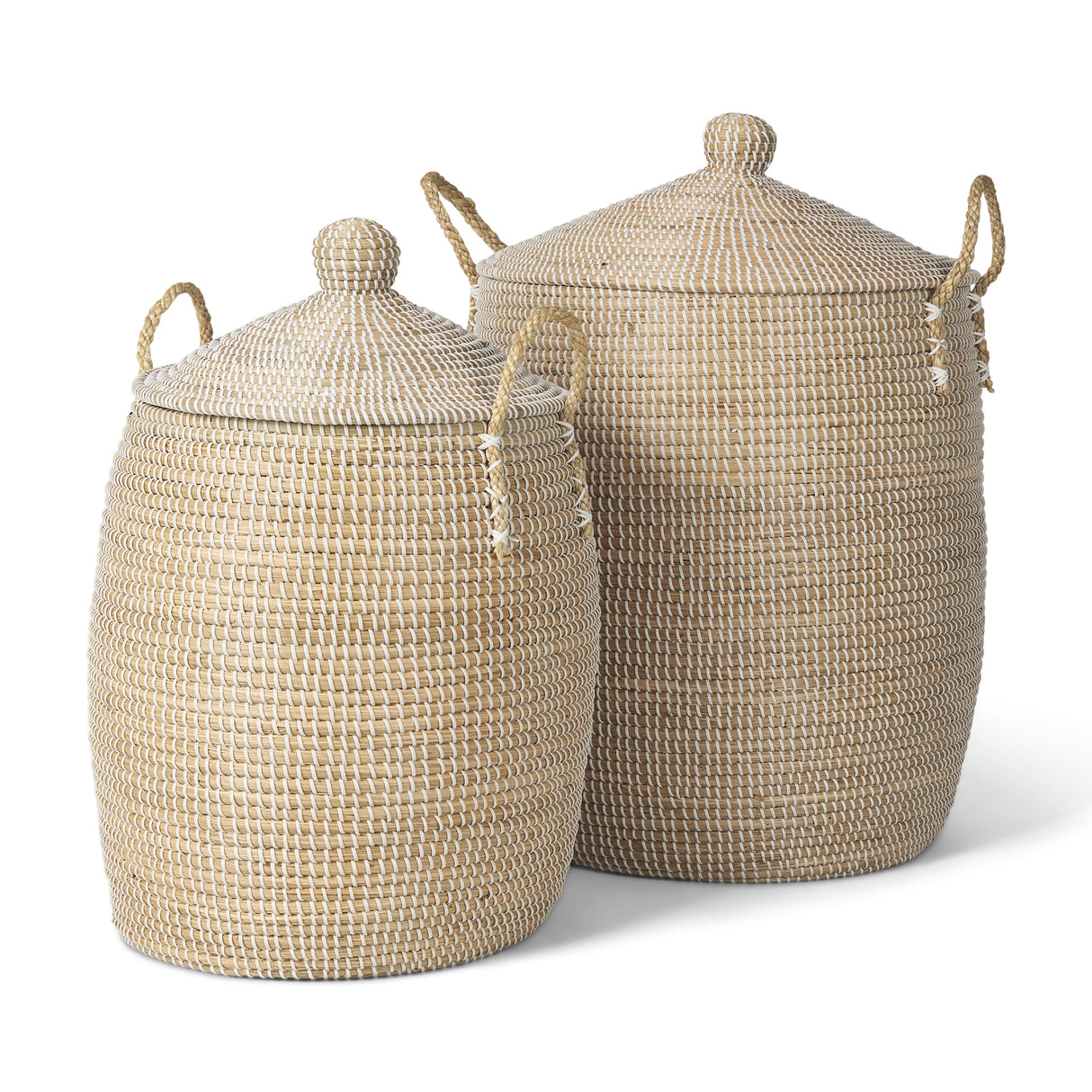 Kairi Set of 2 Seagrass Floor Baskets w/ Lids and Handles from Mercana - Luna Furniture