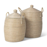 Kairi Set of 2 Seagrass Floor Baskets w/ Lids and Handles from Mercana - Luna Furniture