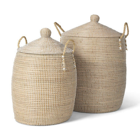 Kairi Set of 2 Seagrass Floor Baskets w/ Lids and Handles from Mercana - Luna Furniture