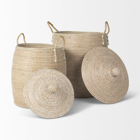 Kairi Set of 2 Seagrass Floor Baskets w/ Lids and Handles from Mercana - Luna Furniture
