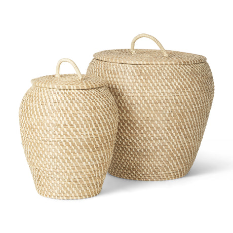 Kalopa Set of 2 Seagrass Floor Baskets w/ Flat Handled Lid from Mercana - Luna Furniture