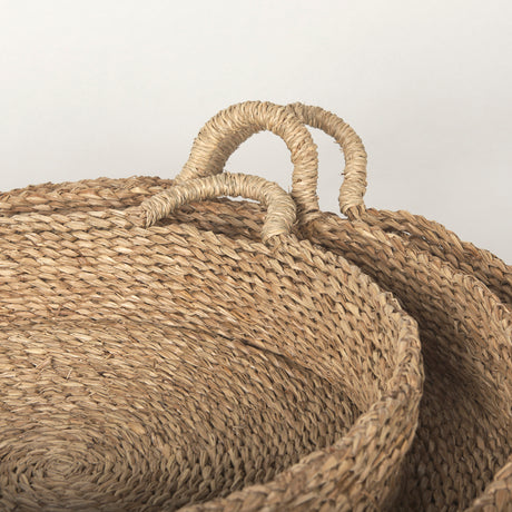 Ulana Set of 3 Round Nesting Seagrass Trays w/ Loop Handles from Mercana - Luna Furniture