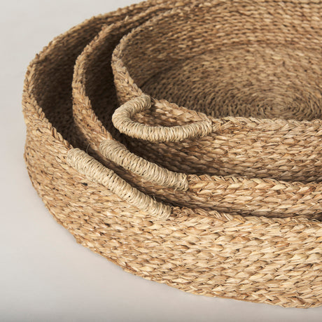 Ulana Set of 3 Round Nesting Seagrass Trays w/ Loop Handles from Mercana - Luna Furniture