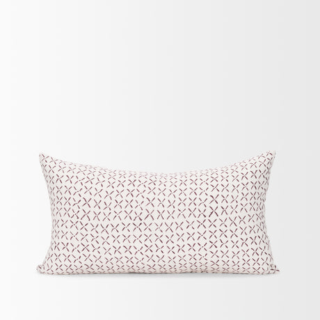 Jayden Cream w/ Merlot Print Linen Lumbar Decorative Pillow Cover from Mercana - Luna Furniture