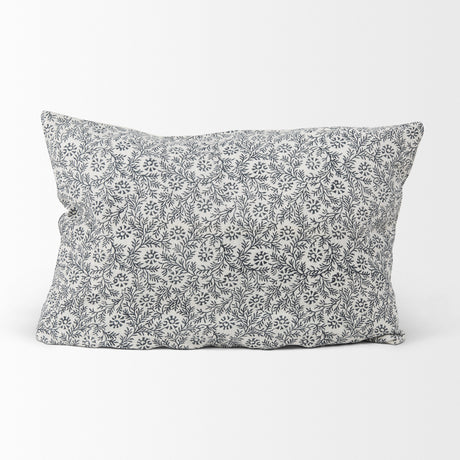Jayne Cream w/ Indigo Print Linen Lumbar Decorative Pillow Cover from Mercana - Luna Furniture