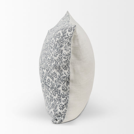 Jayne Cream w/ Indigo Print Linen Lumbar Decorative Pillow Cover from Mercana - Luna Furniture