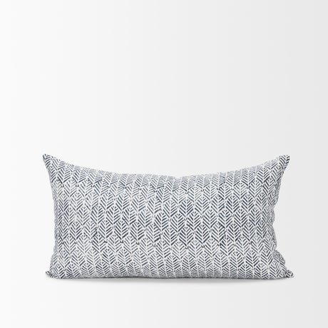 Janelle Cream w/ Indigo Print Linen Lumbar Decorative Pillow Cover from Mercana - Luna Furniture