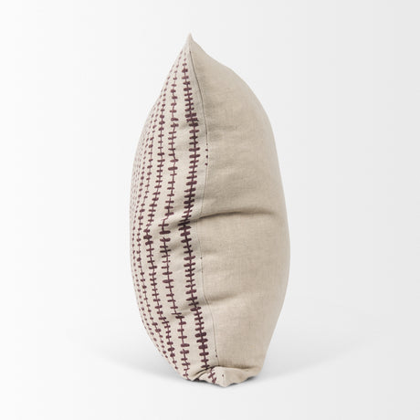 Jenna Beige w/ Merlot Print Linen Square Decorative Pillow Cover from Mercana - Luna Furniture