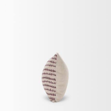 Jenna Beige w/ Merlot Print Linen Lumbar Decorative Pillow Cover from Mercana - Luna Furniture