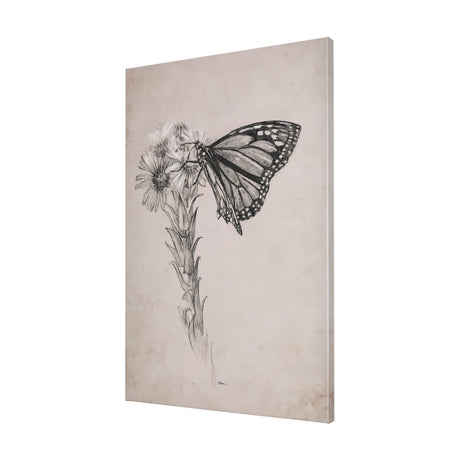 Wild Aster With Monarch Butterfly Drawing III by Mercana Studio a Hand Embellished Textured Canvas from Mercana - Luna Furniture