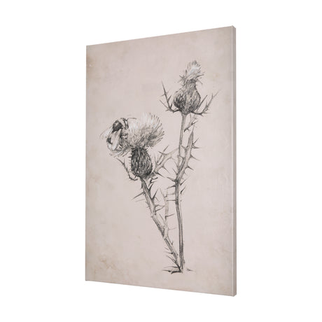 Thistle With Bumblebee Drawing IV by Mercana Studio a Hand Embellished Textured Canvas from Mercana - Luna Furniture