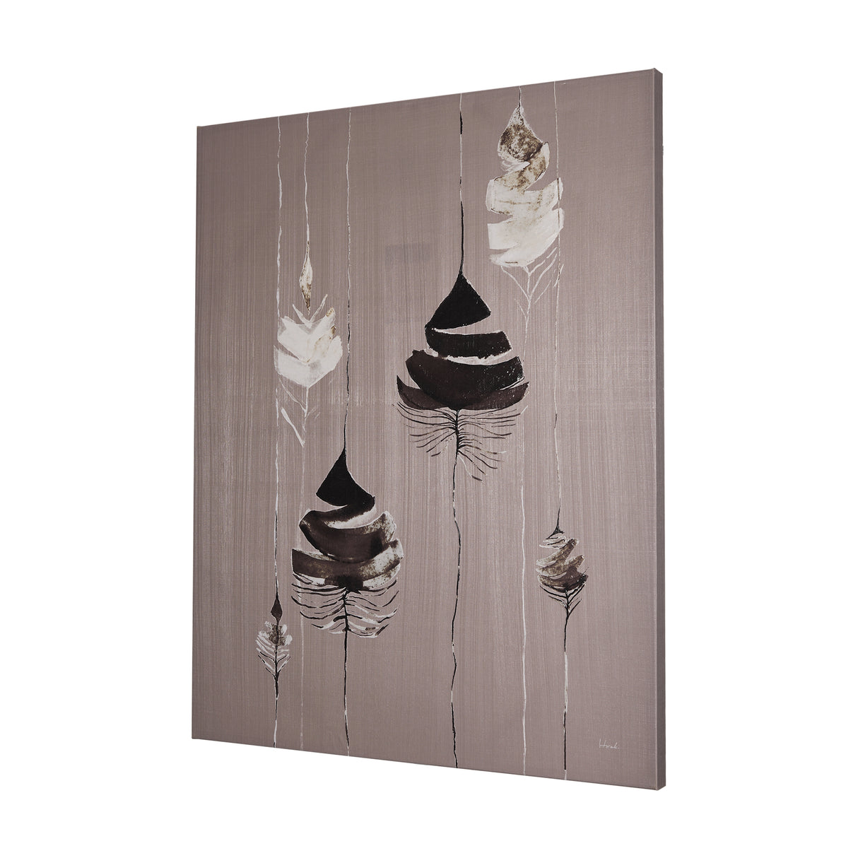 Rain of Feather Warm Gray by Mercana Studio a Hand Embellished Textured Canvas from Mercana - Luna Furniture