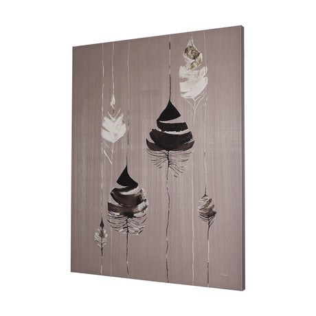 Rain of Feather Warm Gray by Mercana Studio a Hand Embellished Textured Canvas from Mercana - Luna Furniture