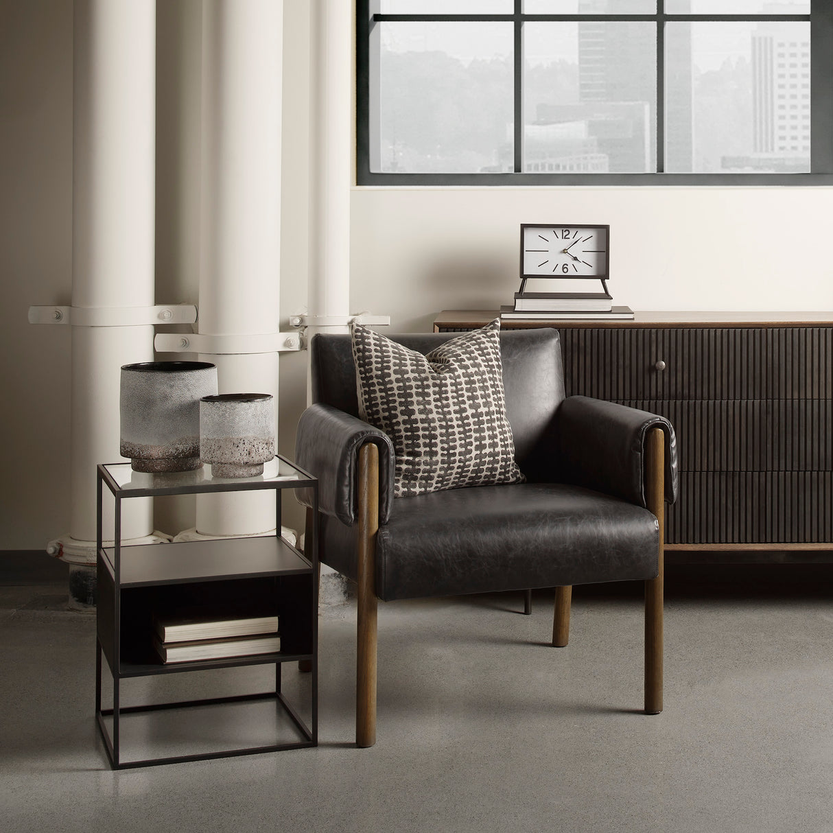 Ashton Black Vegan Leather w/ Dark Brown Wood Accent Chair from Mercana - Luna Furniture