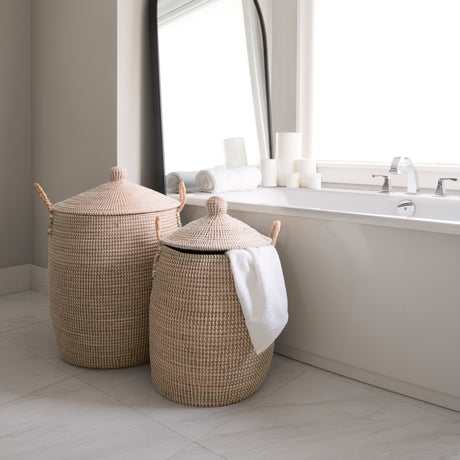 Kairi Set of 2 Seagrass Floor Baskets w/ Lids and Handles from Mercana - Luna Furniture