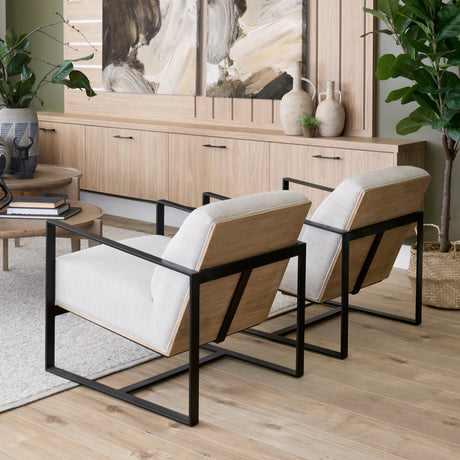 Stamford Light Beige Upholstered Seat w/ Wood Back, Metal Frame Accent Chair from Mercana - Luna Furniture
