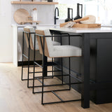 Stamford 36" Total Height Light Beige Upholstered Seat w/ Wood Back, Metal Frame Counter Stool from Mercana - Luna Furniture