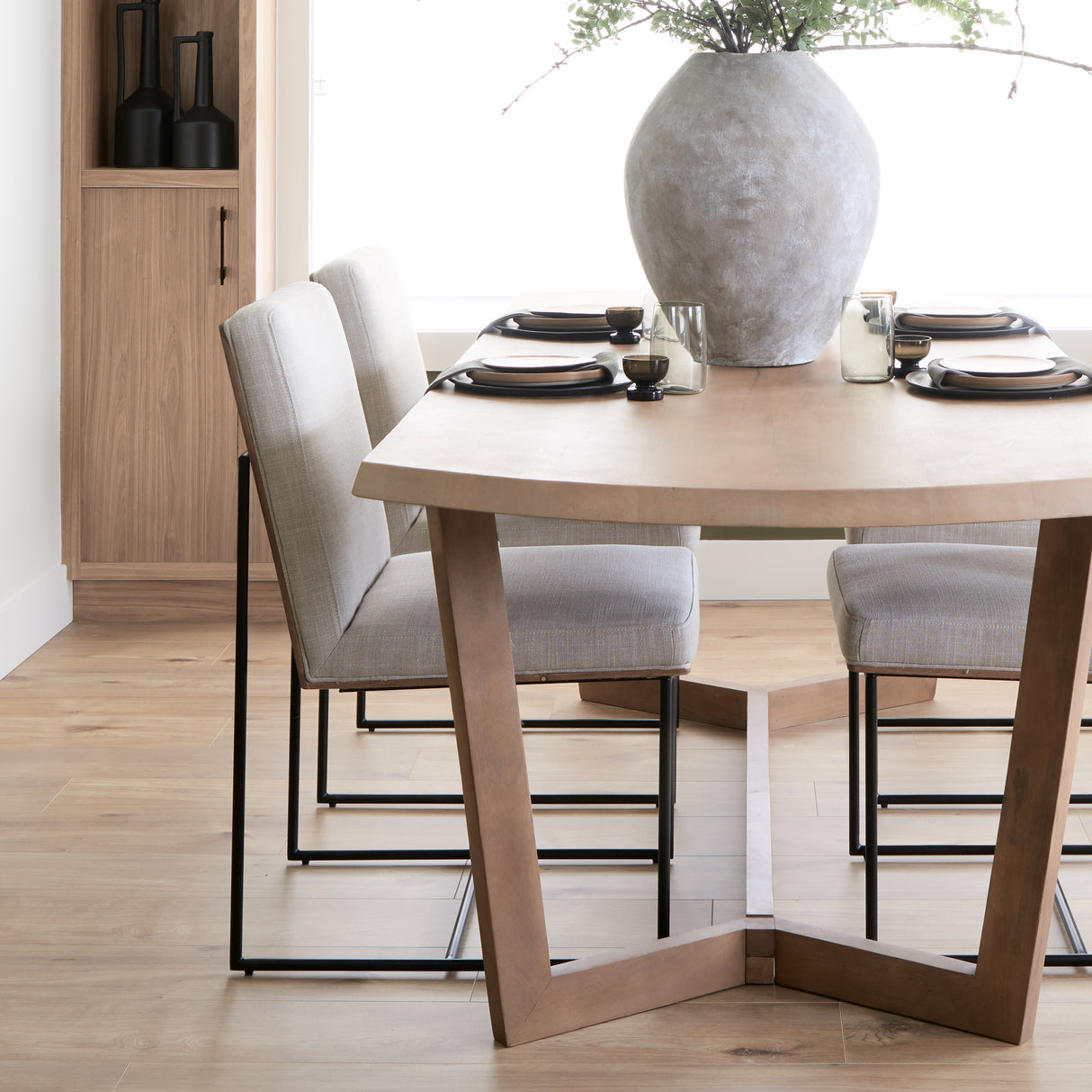 Stamford Beige Upholstered Seat w/ Wood Back, Black Metal Frame Dining Chair