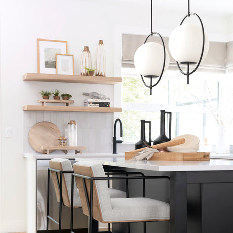 Farrah Frosted Glass Globe set in Matte Black Metal Pendant Ceiling Light from Mercana - Luna Furniture