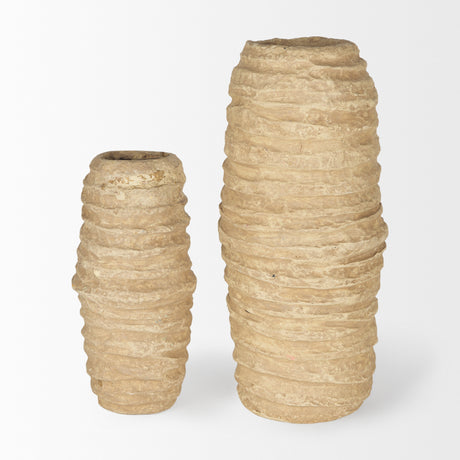 Kamli Large Beige Paper Mache Vase from Mercana - Luna Furniture