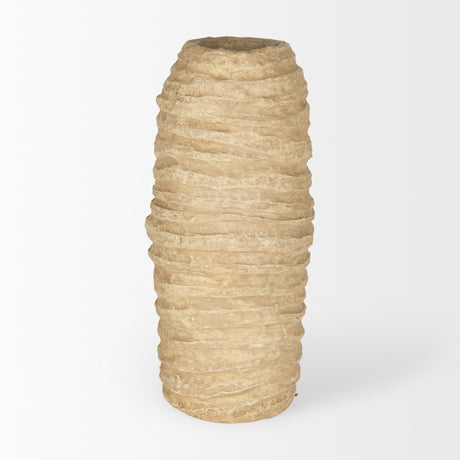 Kamli Large Beige Paper Mache Vase from Mercana - Luna Furniture