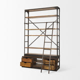Brodie II Medium Brown Wood Black Ladder Four Shelf Shelving Unit 57L x 20.5W x94H from Mercana - Luna Furniture